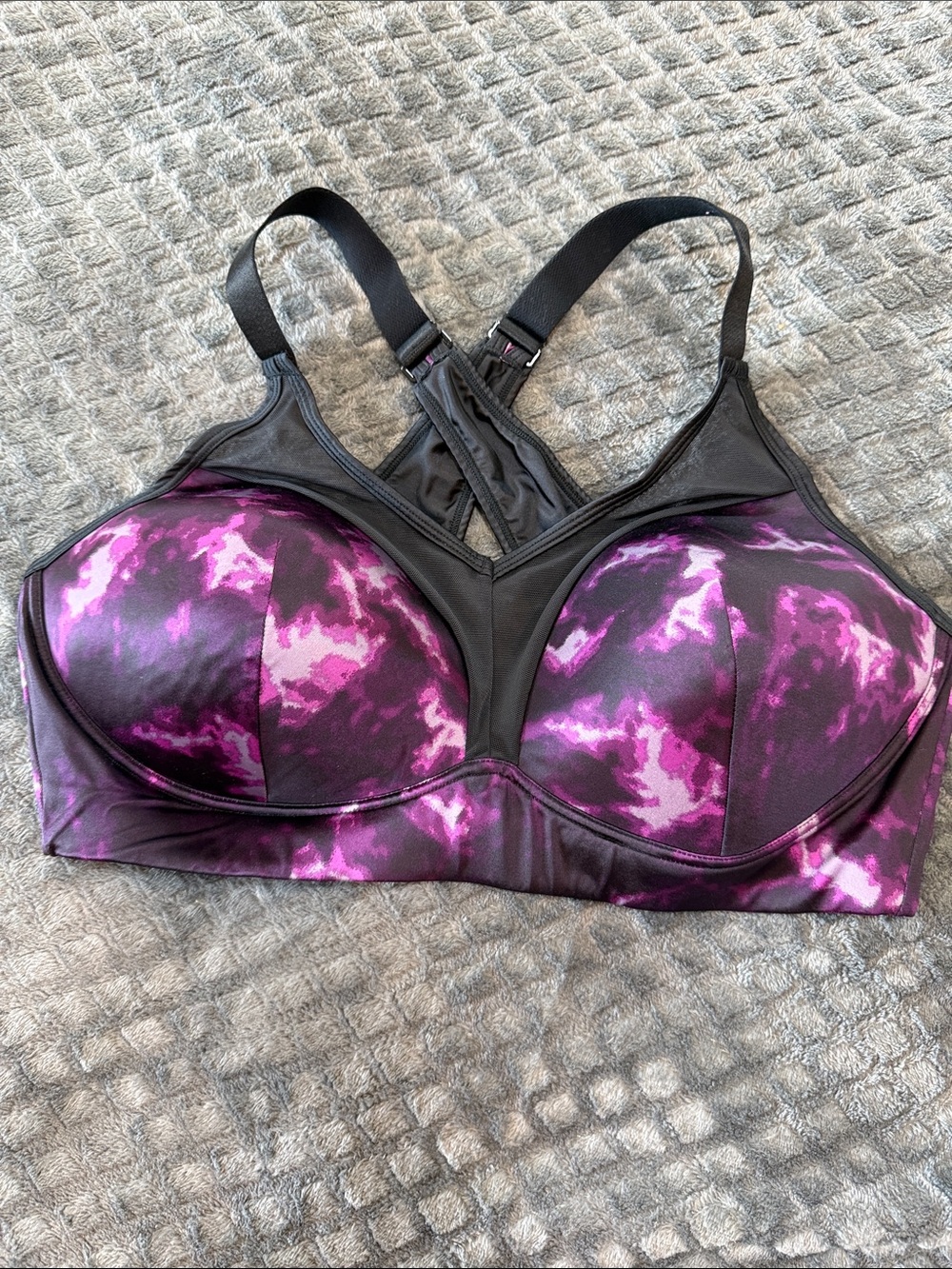 Adore Me Purple Tie-Dye Molded Sports Bra with Black Trim